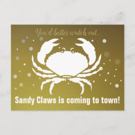 Jul Rolig Krabba Sandy Claws Guld Personlig Helg Vykort