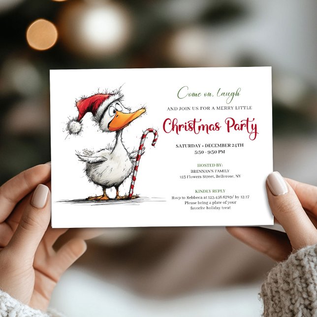 Jul Rolig Särpräglad Gås Excentrisk Fest Inbjudningar (Christmas Funny Quirky Goose Whimsical Party Invite)