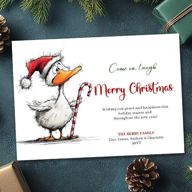 Jul Rolig Särpräglad Gås Whimsisk Hälsning Julkort (Christmas Funny Quirky Goose Whimsical Greeting Card)