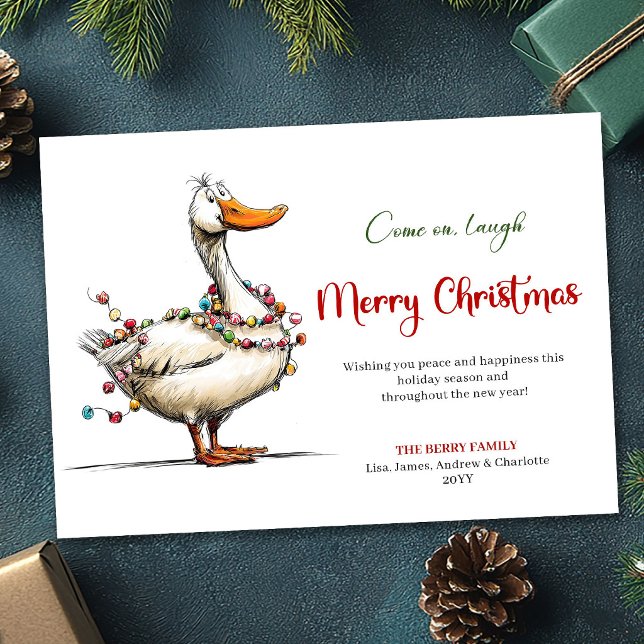 Jul Rolig Tecknad Gås Nyckfull Julkort (Christmas Funny Cartoon Goose Whimsy Greeting Card)