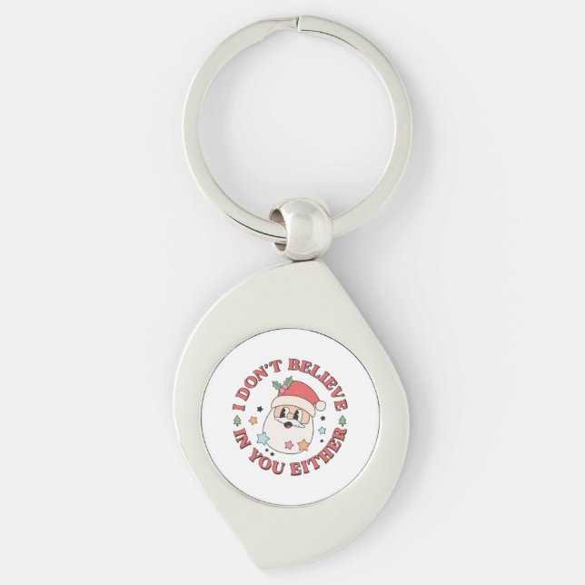 Jul Rolig Tomte  Swirl Silverfärgad Nyckelring (Framsidan)