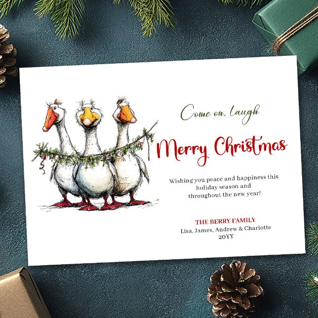 Jul Roliga Dumma Gäss Minimal Julkort (Christmas Funny Silly Geese Minimal Greeting Card)
