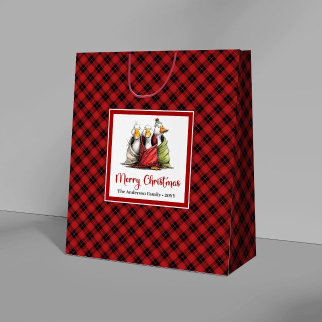 Jul Roliga Dumma Gäss Nyckfullhet Presentpåsar (Christmas Funny Silly Geese Whimsy Gift Bags)