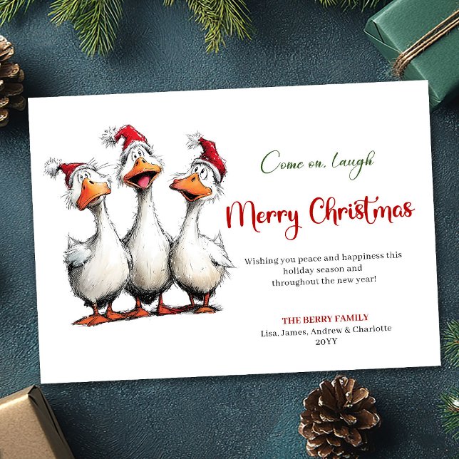 Jul Roliga Dumma Gäss Tecknad Julkort (Christmas Funny Silly Geese Cartoon Greeting Card)