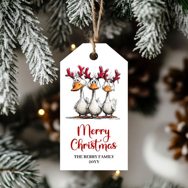 Jul Roliga Gäss Humor Nyckfulla Presentkort Presentetikett (Christmas Silly Geese Humor Whimsical Gift Tag)