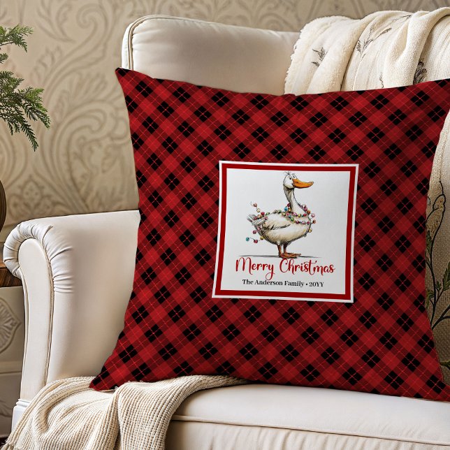 Jul Roliga Gäss Nyckfullhet Kastkudde Konst Kudde (Christmas Funny Geese Whimsy Throw Pillow Art)