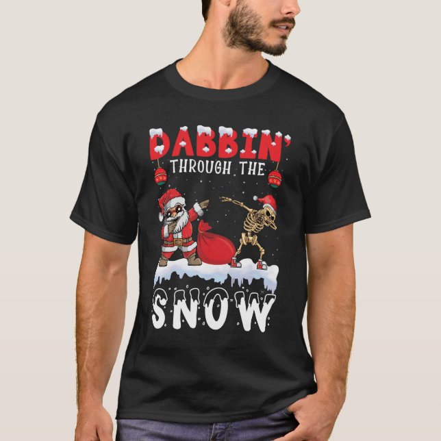 Jul, Roligt Dabbin genom Snö T-Shirt (Framsida)