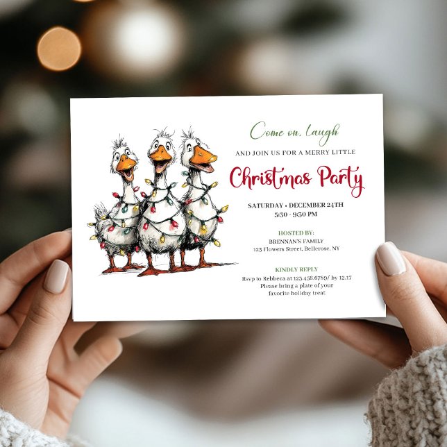 Jul Roligt Särpräglade Gäss Whimsical Fest  Inbjudningar (Christmas Funny Quirky Geese Whimsical Party Invite)