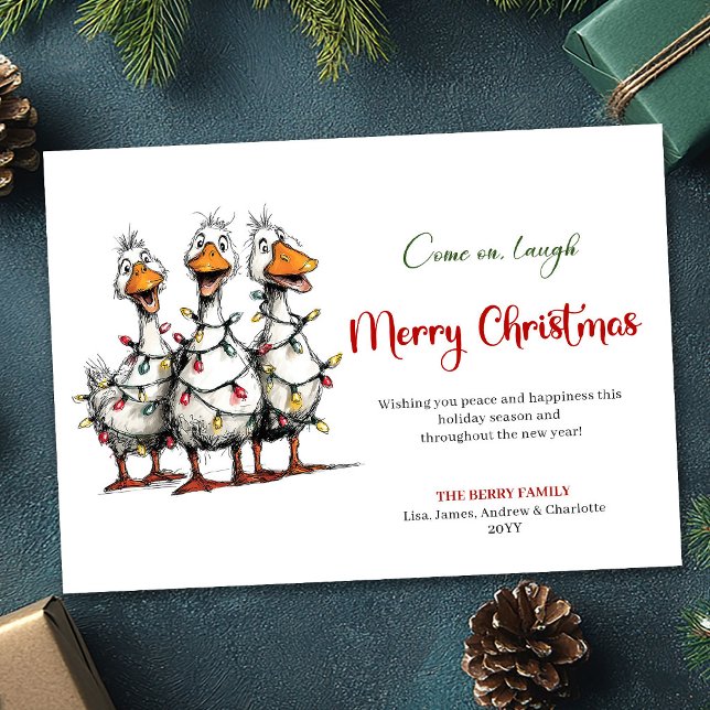 Jul Roligt Särpräglat Dumma Gäss Grattulationskort Julkort (Christmas Funny Quirky Silly Geese Greeting Card)