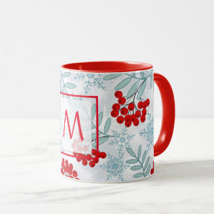 Jul, Rönn, röd, vit, snöflingor Kaffe Mu Mugg
