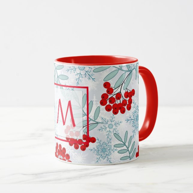 Jul, Rönn, röd, vit, snöflingor Kaffe Mu Mugg (Framsida höger)