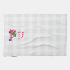 Jul Rosa Lastbil med Träd och Önskemål Kökshandduk