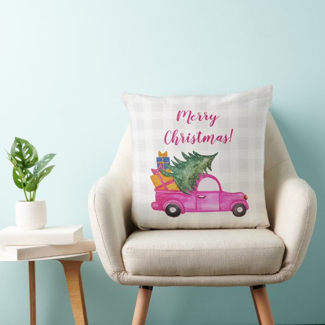Jul Rosa Lastbil med Träd och Önskemål Kudde (Stol)