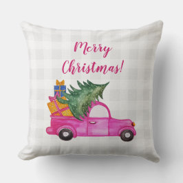 Jul Rosa Lastbil med Träd och Önskemål Kudde