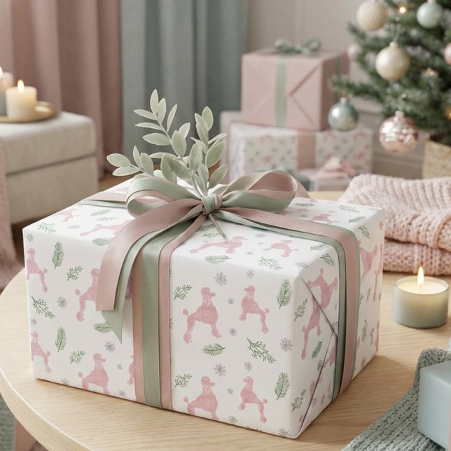 Jul Rosa Pastell Pudel Presentpapper (Skapare uppladdad)