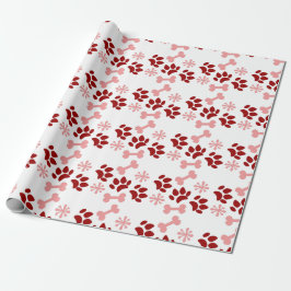 Jul Rosa Röd Hund Katt Tassar Ben Snöflingor Presentpapper