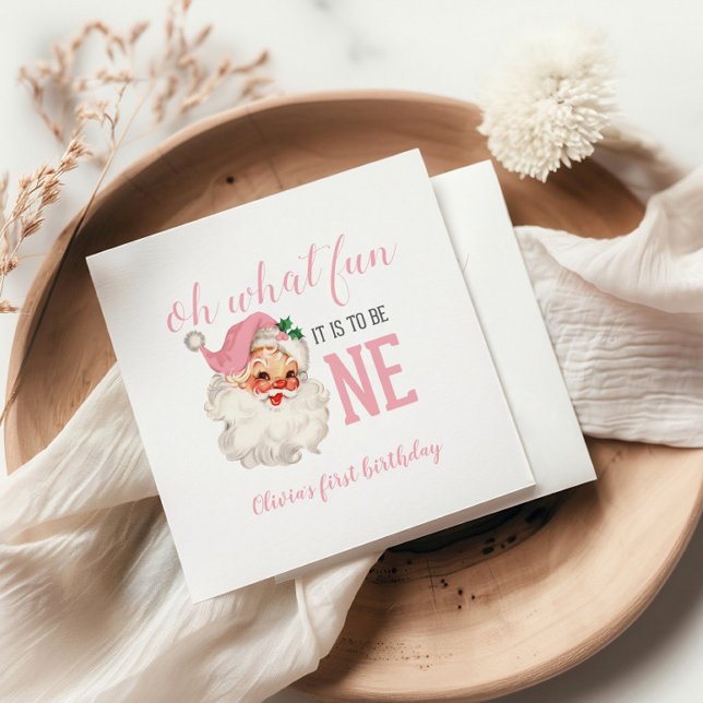 Jul Rosa Tomte Första Födelsedag Pappersservett (Skapare uppladdad)