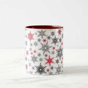 Jul, rött, vitt, snöflingor, vinter, nytt år Två-Tonad mugg