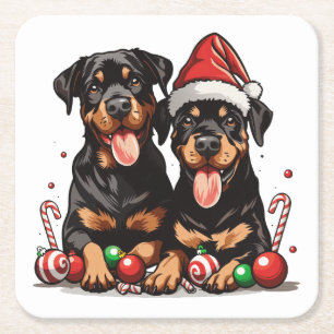 Jul Rottweiler Hund Jultomte Underlägg Papper Kvadrat