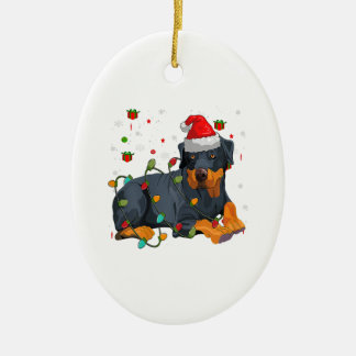 Jul Rottweiler Hund Santa Julafton Light Julgransprydnad Keramik