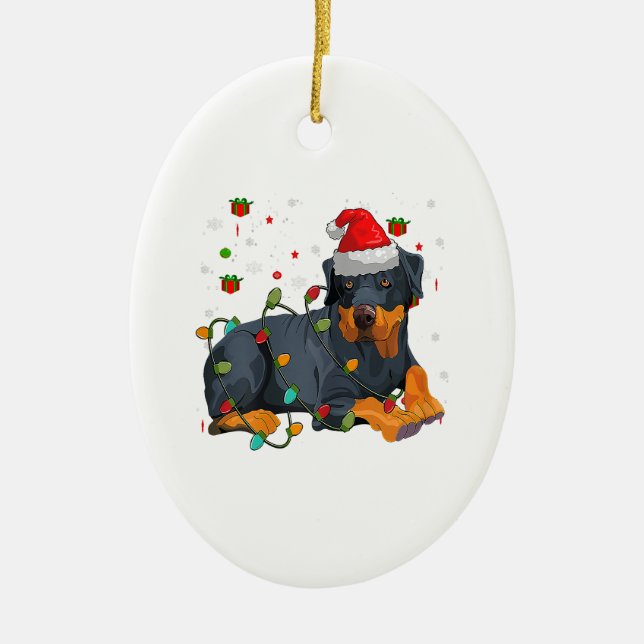 Jul Rottweiler Hund Santa Julafton Light Julgransprydnad Keramik (Framsidan)