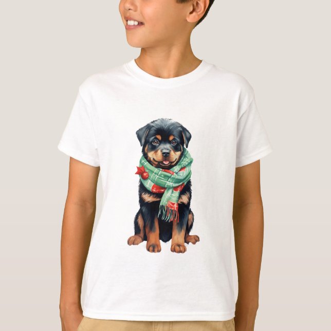 Jul Rottweiler Kids T-Shirt - Helgdag Roligt (Framsida)