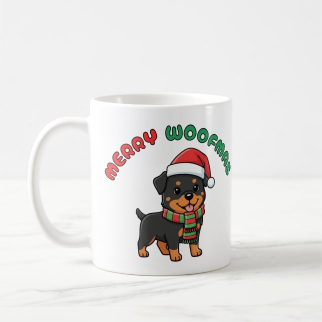 Jul Rottweiler Mugg: Merry Woofmas Kaffemugg (Vänster)