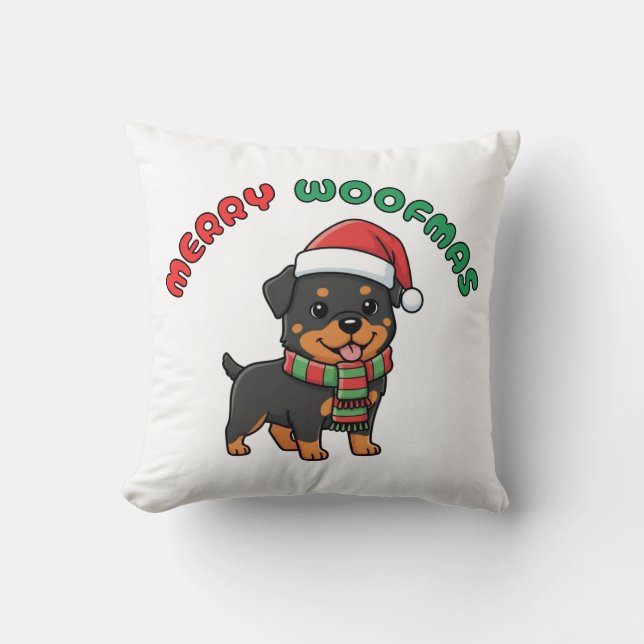 Jul Rottweiler Pillow: Merry Woofmas Kudde (Framsida)