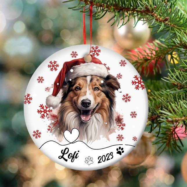 Jul Rough Collie Hund Personlig Julgransprydnad Keramik (Skapare uppladdad)