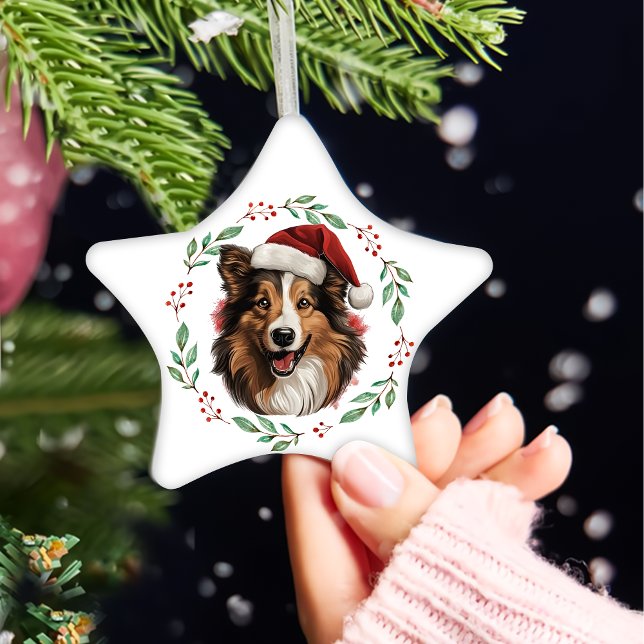 Jul Rough Collie Hund Personlig Julgransprydnad Keramik (Skapare uppladdad)