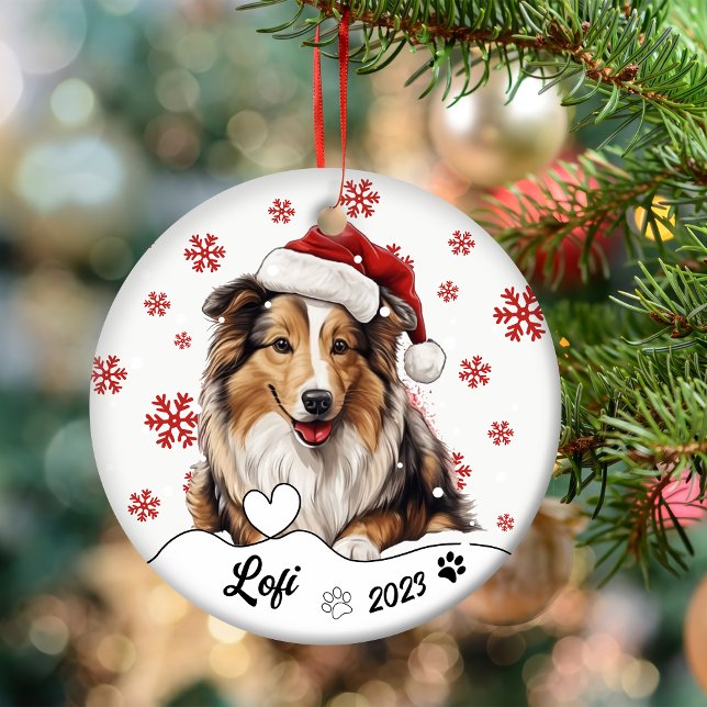 Jul Rough Collie Hund Personlig Julgransprydnad Keramik (Skapare uppladdad)