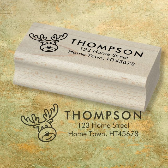 Jul Rudolf Ren Rengöringsadress Stämpel (Holiday Rudolph Reindeer Christmas Return Address Rubber Stamp)