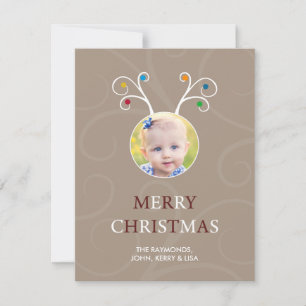 Jul Rudolph Cute Photo Kids Card Julkort