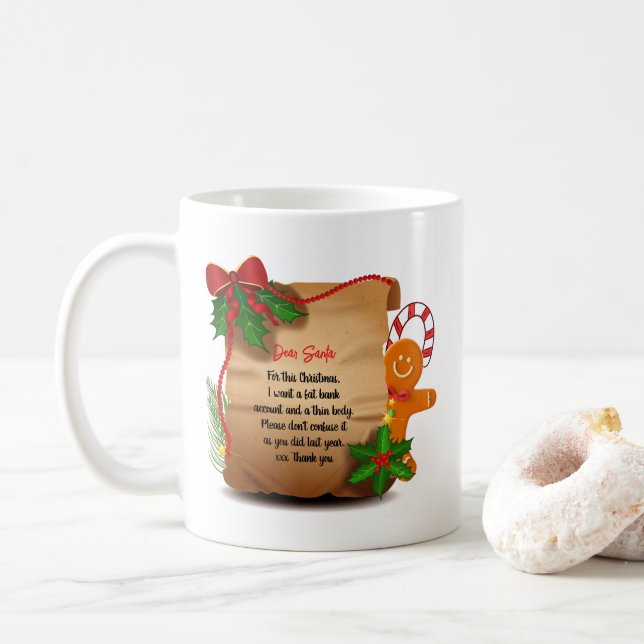 Jul Rulla Brev till Santa Funny Mug Kaffemugg (Med munk)