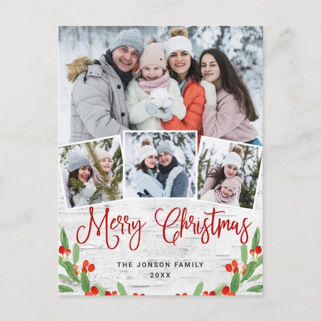 Jul Rustic Birch 4 PHOTO Hälsning Helgdag Vykort (Framsida)