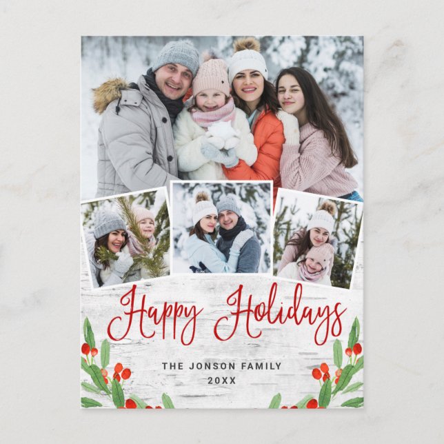 Jul Rustic Birch 4 PHOTO Hälsning Helgdag Vykort (Framsida)