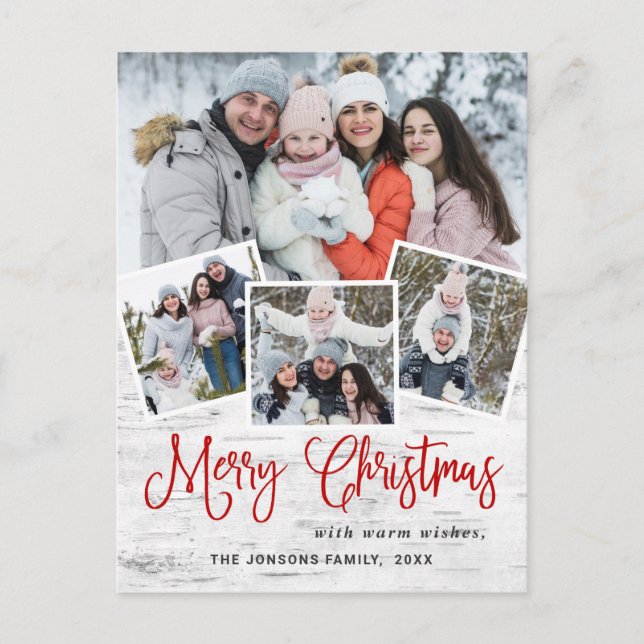 Jul Rustic Birch 4 PHOTO Hälsning Helgdag Vykort (Framsida)