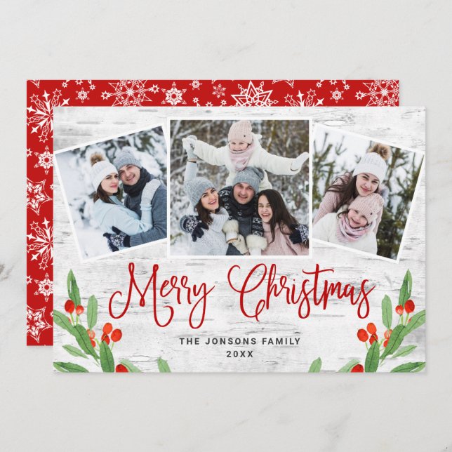 Jul Rustic Birch Bark 3 PHOTO Hälsning Julkort (Fram/baksida)