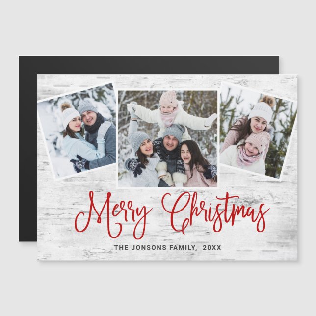 Jul: Rustic Birch Bark 3 PHOTO Magnetic Card (Fram/baksida)