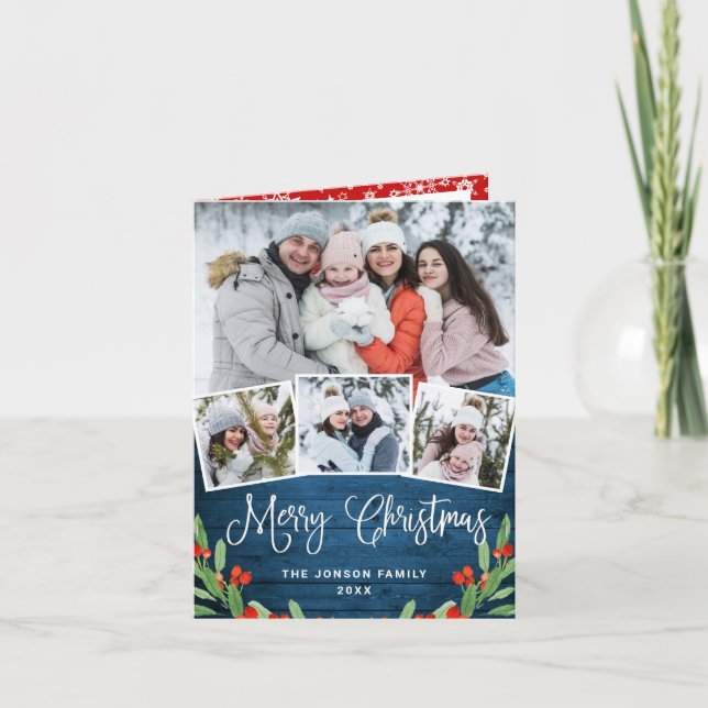 Jul Rustic Blue Wood 4 PHOTO Hälsning Helgkort (Framsida)