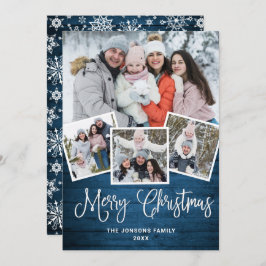 Jul Rustic Blue Wood 4 PHOTO Hälsning Julkort