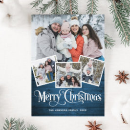 Jul Rustic Blue Wood 4 PHOTO Hälsning Julkort