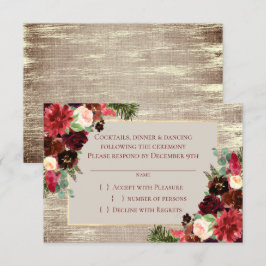 Jul Rustic Boho Blommigt Burgundy Guld Burlap OSA Kort