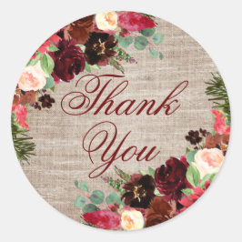 Jul Rustic Boho Blommigt Burgundy Tack Runt Klistermärke