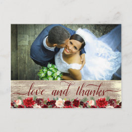 Jul Rustic Boho Burgundy Guld Tack Photo Vykort