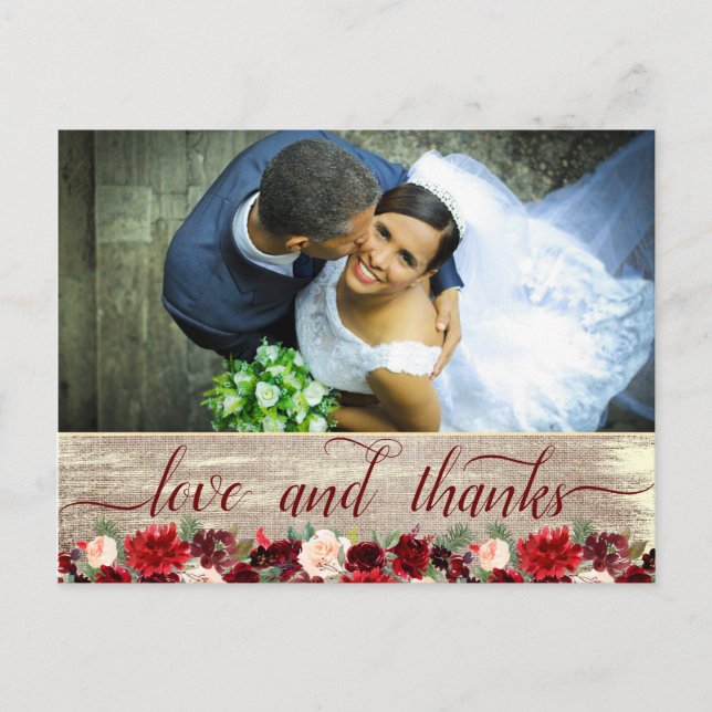 Jul Rustic Boho Burgundy Guld Tack Photo Vykort (Framsida)