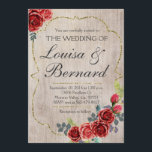 Jul Rustic Boho Winter Wedding bjudande Inbjudningar<br><div class="desc">Elegant och romantik,  med röd ros och rustig träbakgrund,  perfekt till din inbjudan till julbröllop</div>