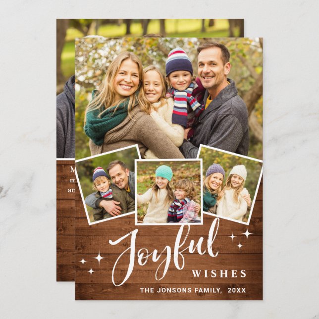 Jul Rustic Brown Boho Wood 5 PHOTO Hälsning Julkort (Fram/baksida)