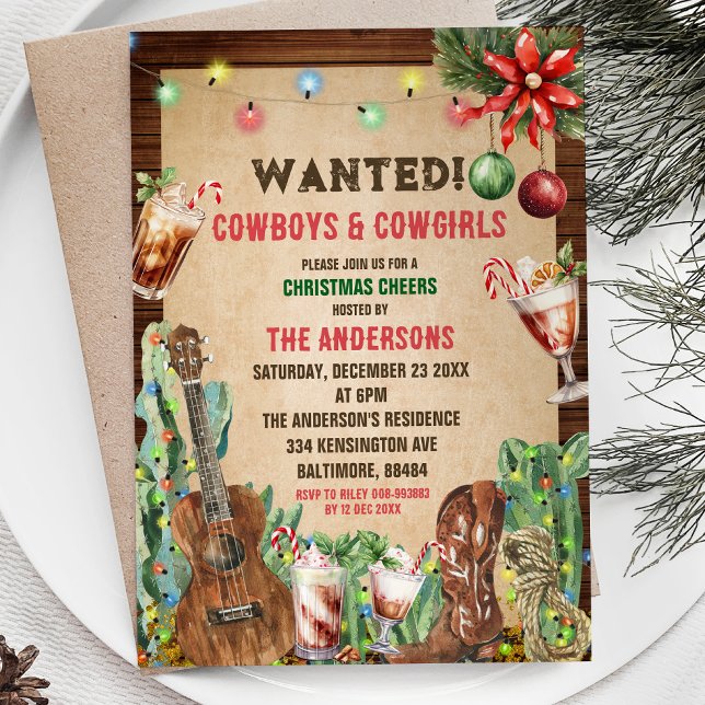 Jul Rustic Cowboy Cowgirl-julen Party Inbjudningar (Skapare uppladdad)