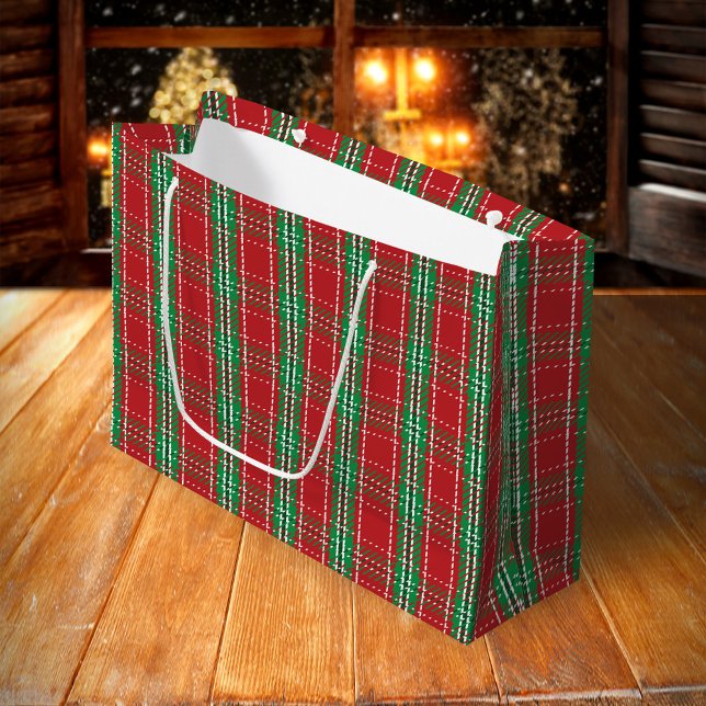 Jul Rustic Farmhouse Red Helgdag Play (Christmas holiday classic red and green plaid pattern large gift bag)